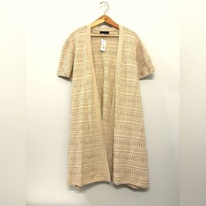 Open Front Long Knit Cardigan Sweater Short Sleeve Beige Lane Bryant Size 22/24